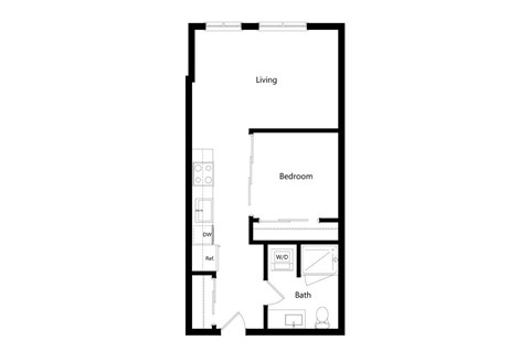 Floor plan for 1 bed, 1 bath, 517 sqft